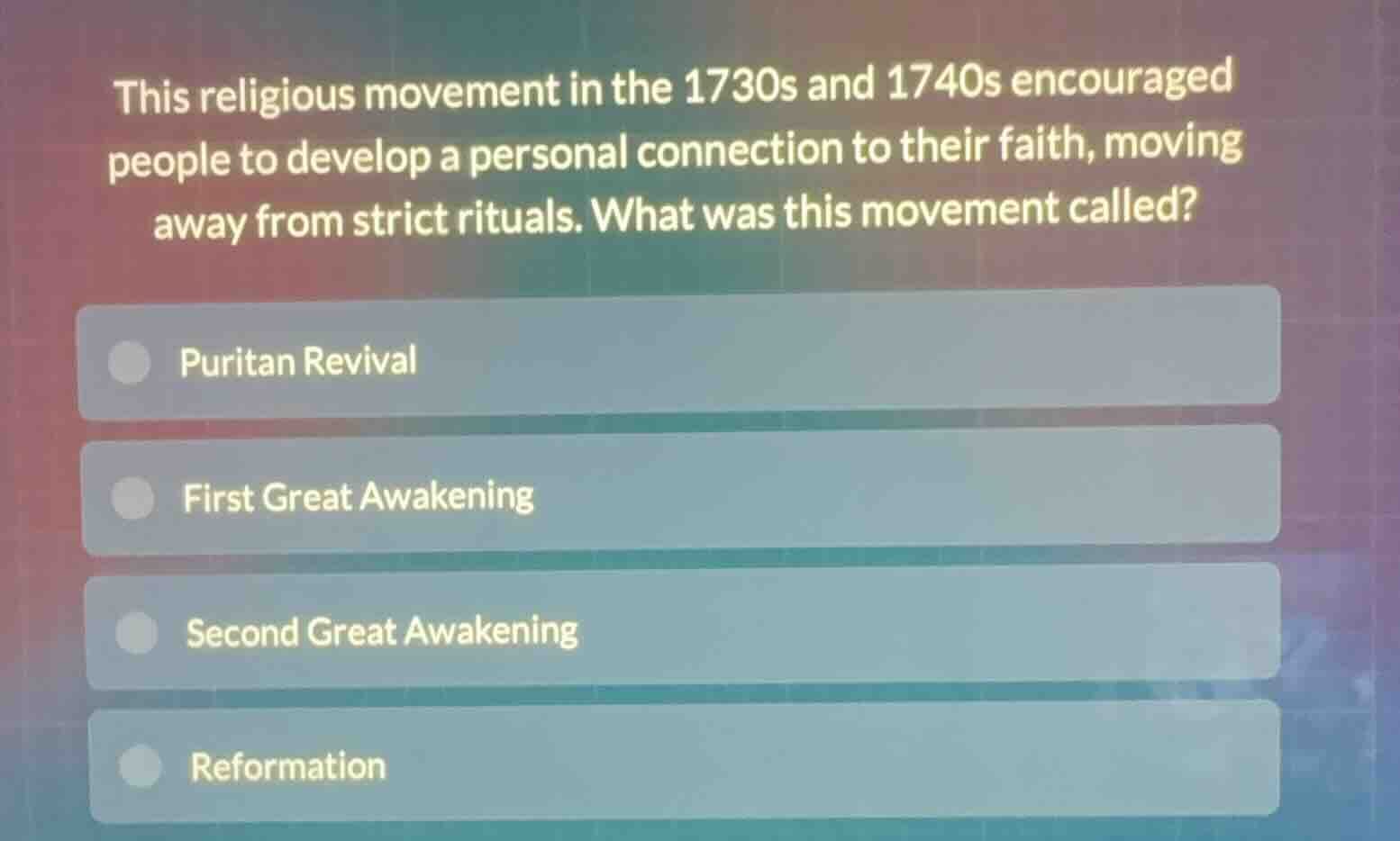 this religious movement in the 1730s and 1740s encouraged people to dev…