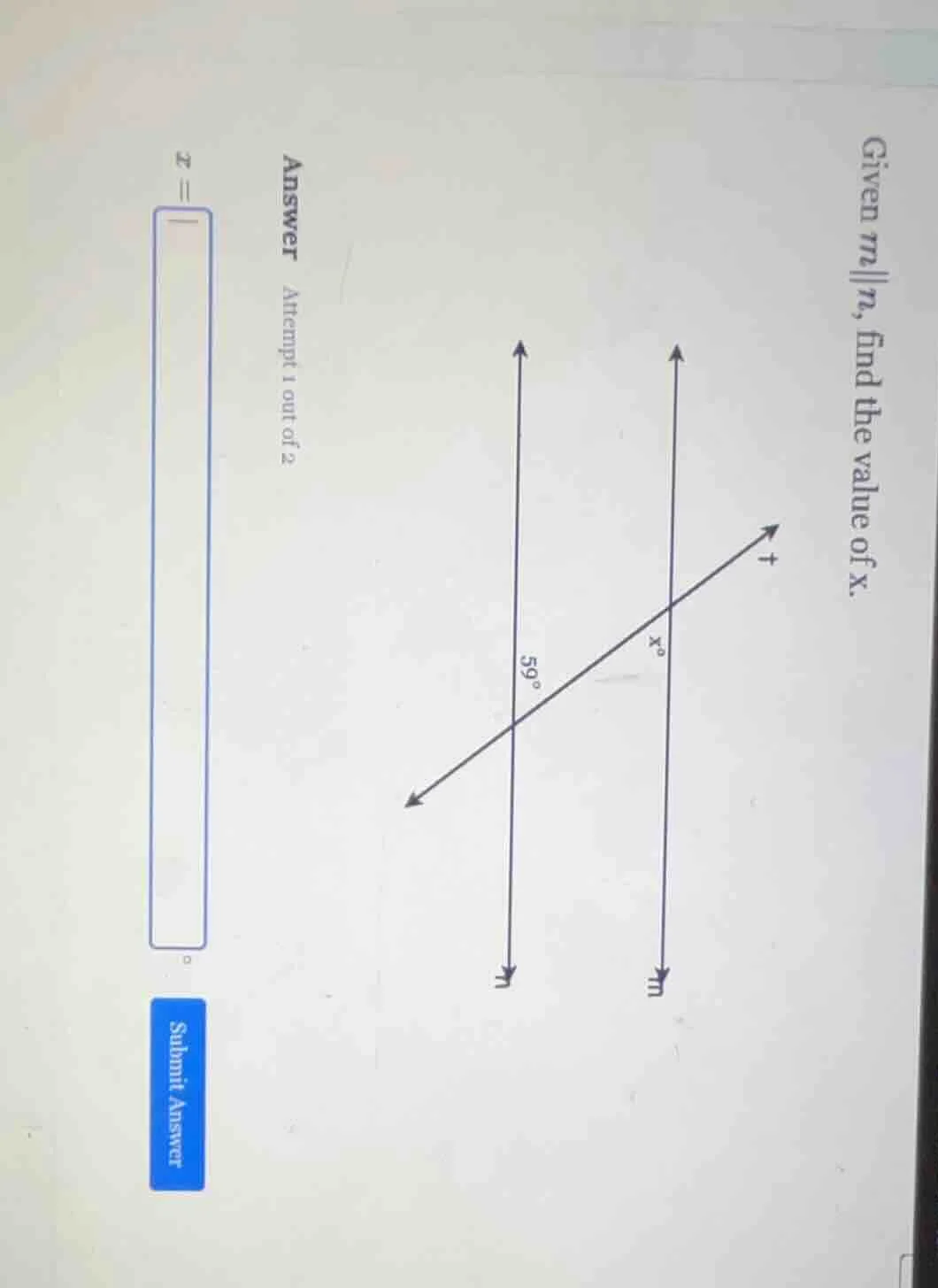 given ( m parallel n ), find the value of ( x ). answer attempt 1 out o…