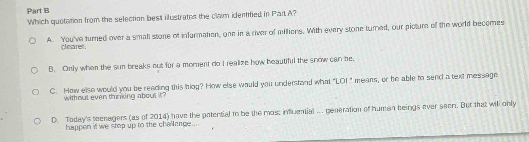 part b which quotation from the selection best illustrates the claim id…