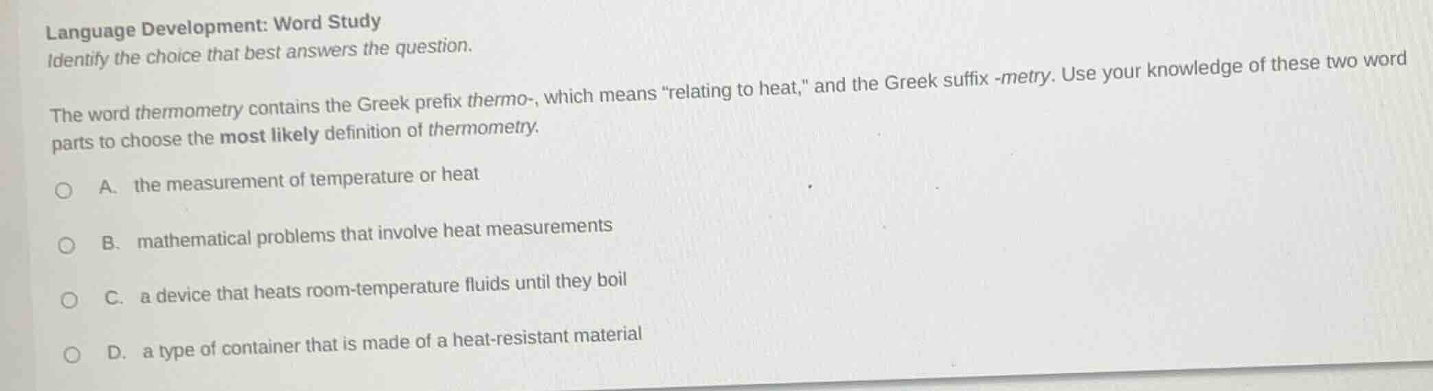 language development: word study identify the choice that best answers …