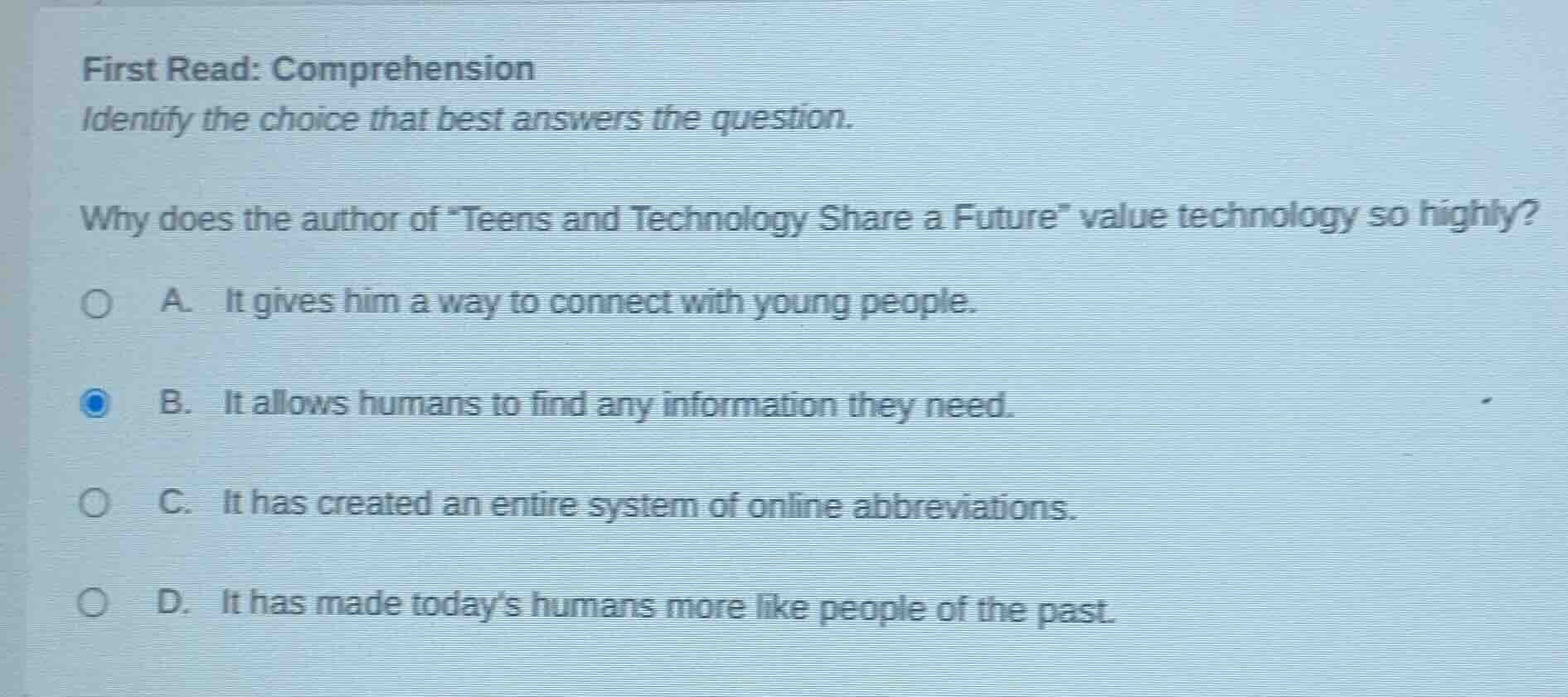 first read: comprehension identify the choice that best answers the que…