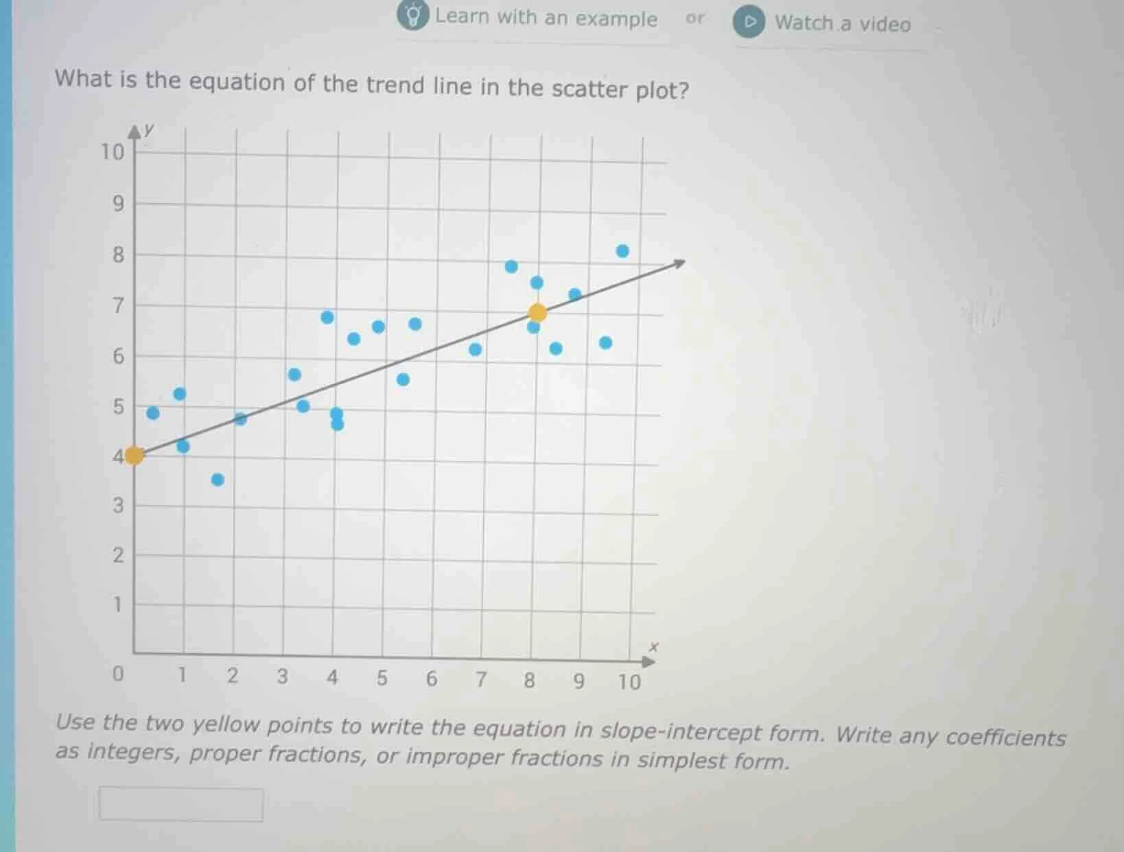 what is the equation of the trend line in the scatter plot? use the two…