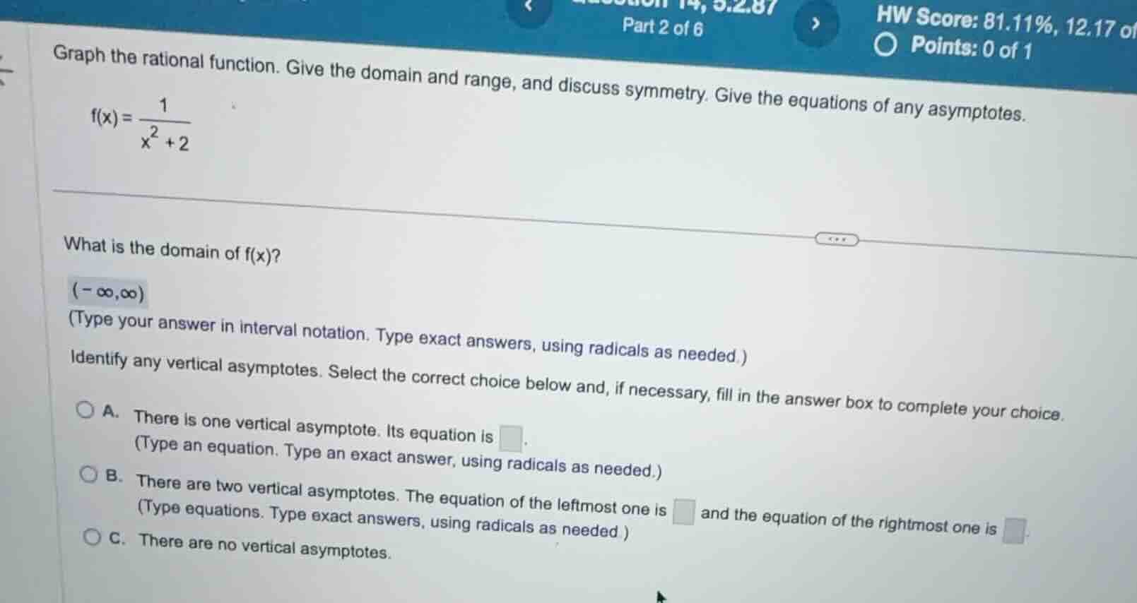 graph the rational function. give the domain and range, and discuss sym…