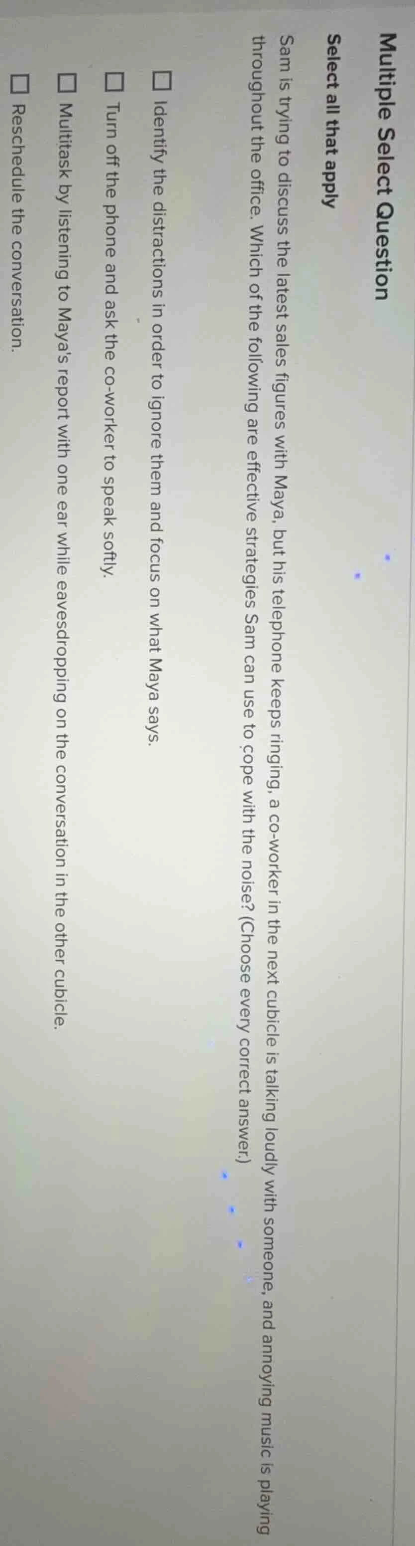 multiple select question select all that apply sam is trying to discuss…