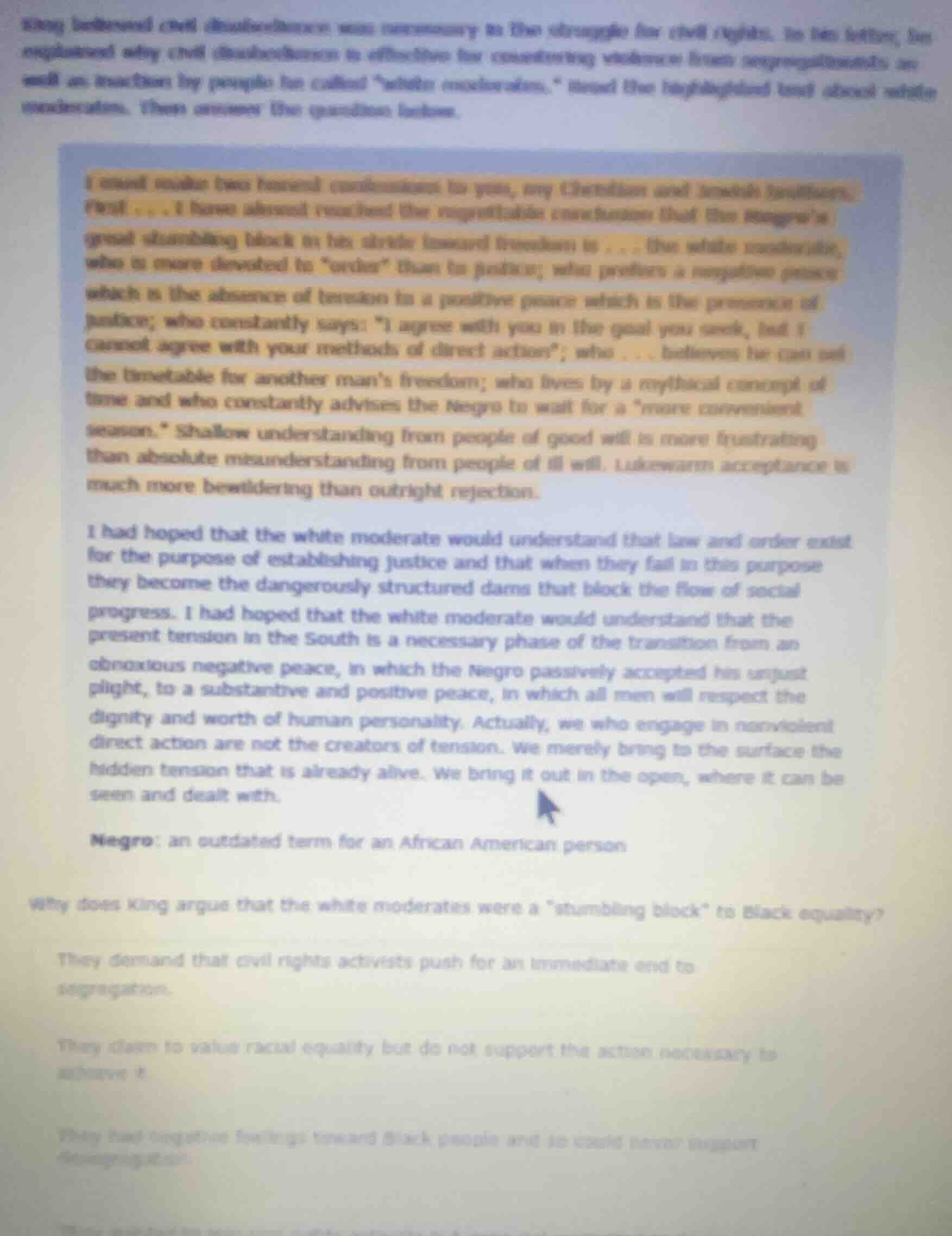 king believed civil disobedience was necessary in the struggle for civi…