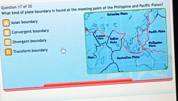 question 17 of 30 what kind of plate boundary is found at the meeting p…