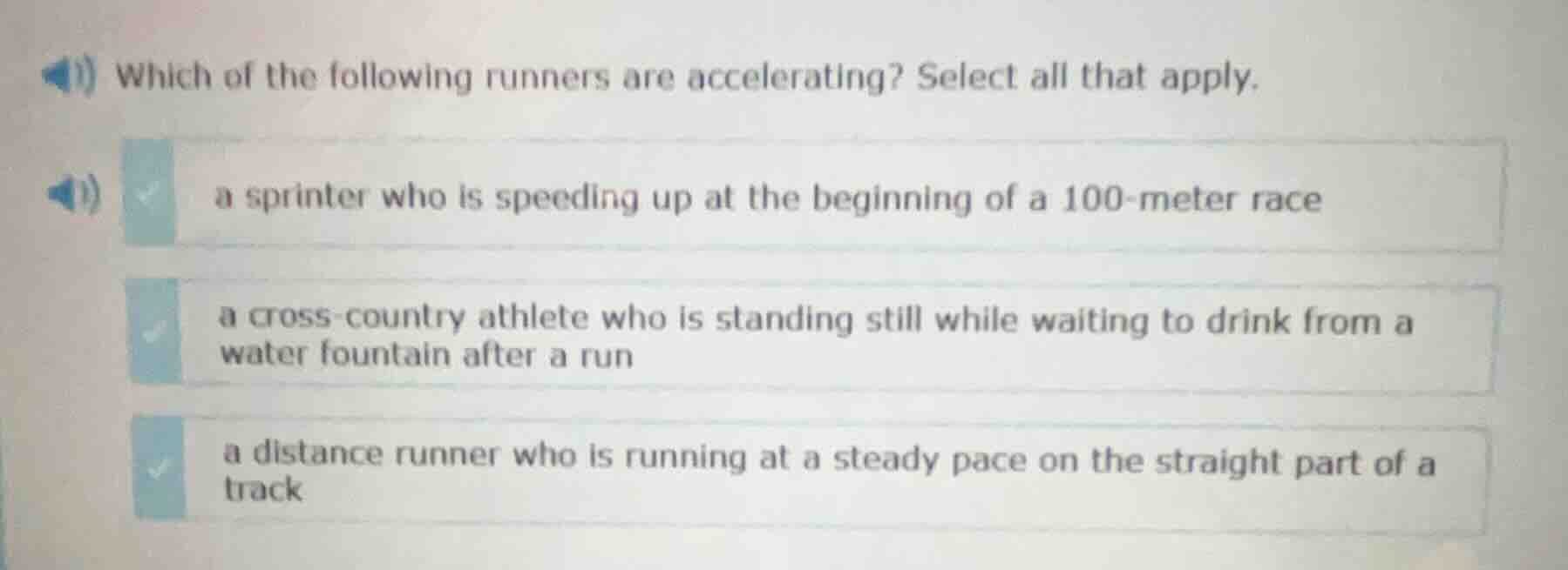 which of the following runners are accelerating? select all that apply.…