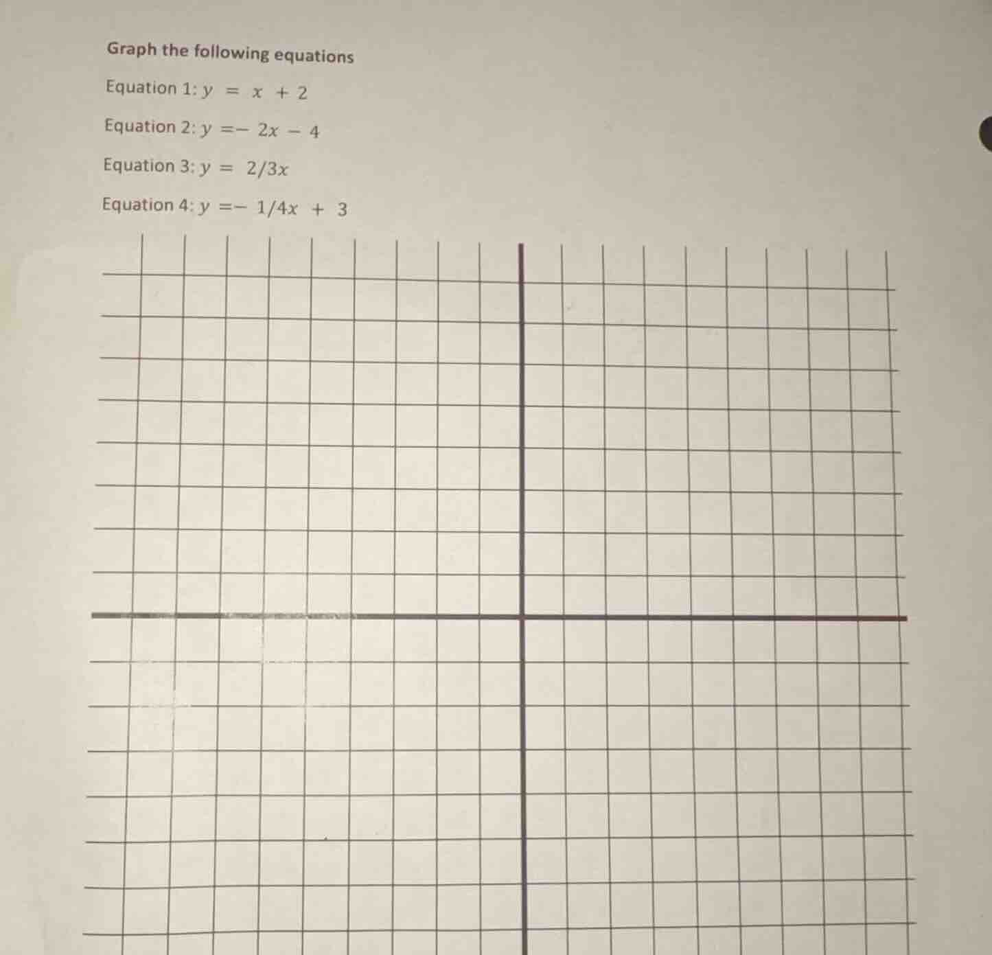 graph the following equations equation 1: ( y = x + 2 ) equation 2: ( y…