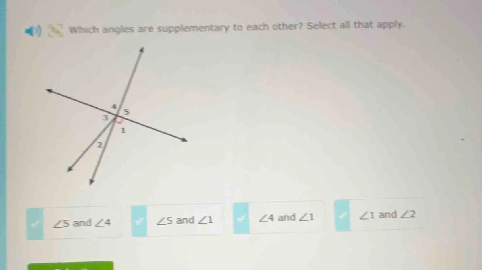 which angles are supplementary to each other? select all that apply. ∠5…