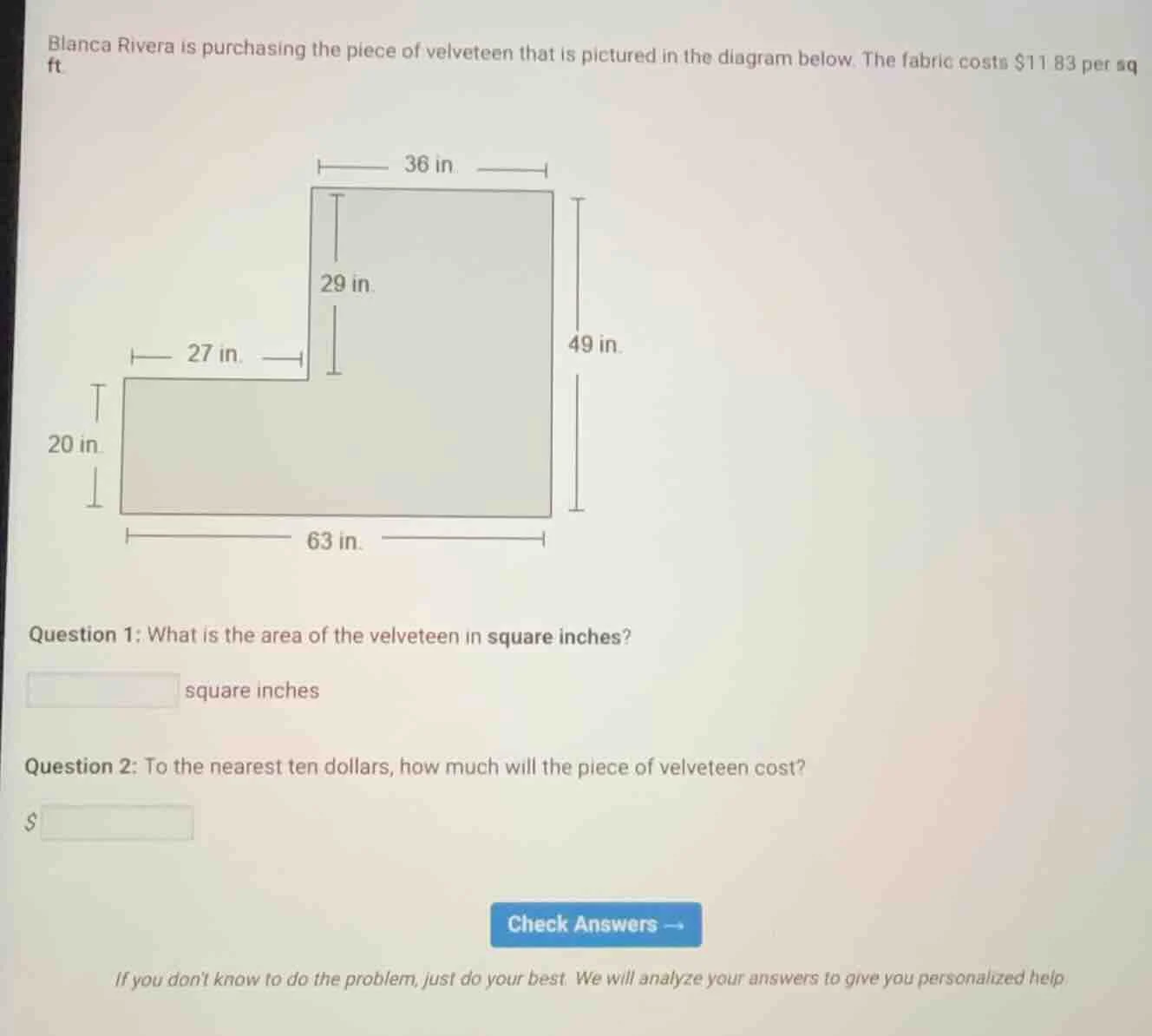 blanca rivera is purchasing the piece of velveteen that is pictured in …