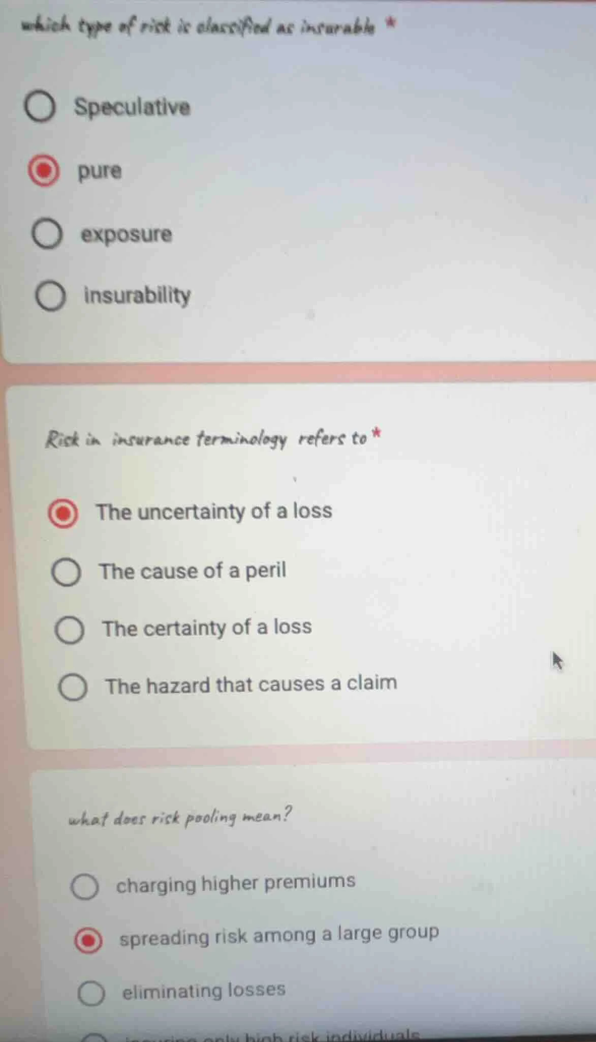 which type of risk is classified as insurable * speculative pure exposu…