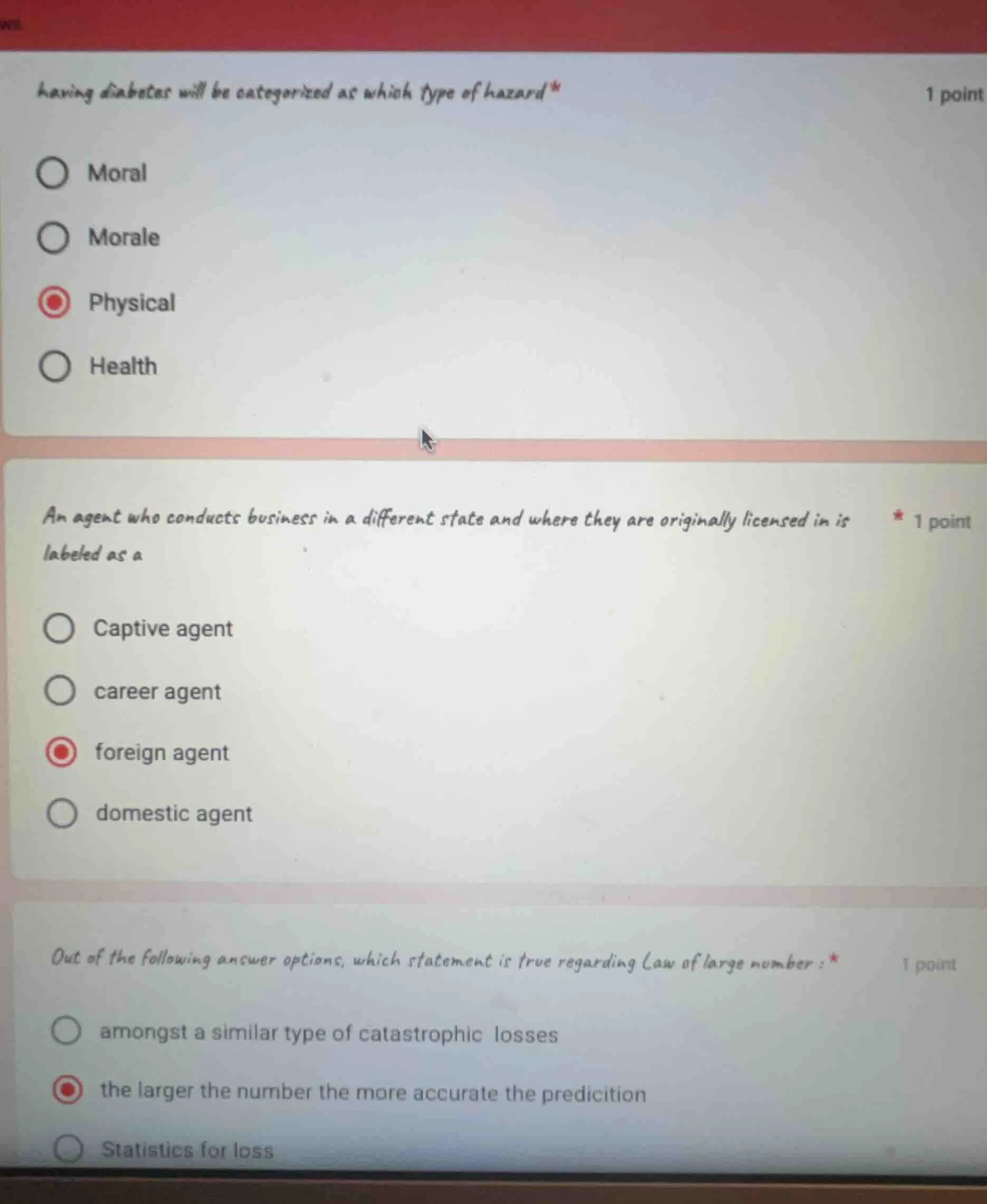 having diabetes will be categorized as which type of hazard * options: …