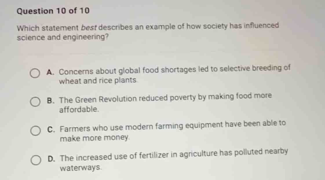 question 10 of 10 which statement best describes an example of how soci…