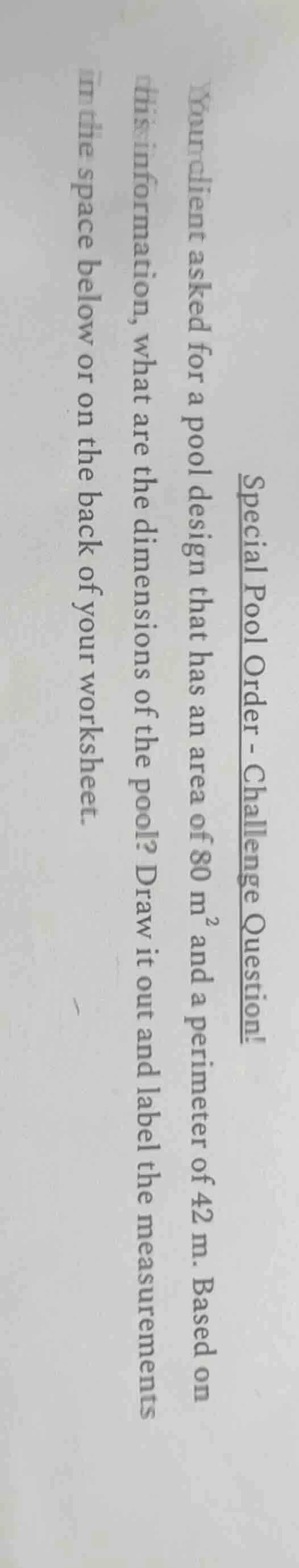special pool order - challenge question! your client asked for a pool d…