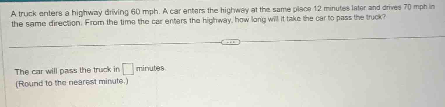 a truck enters a highway driving 60 mph. a car enters the highway at th…