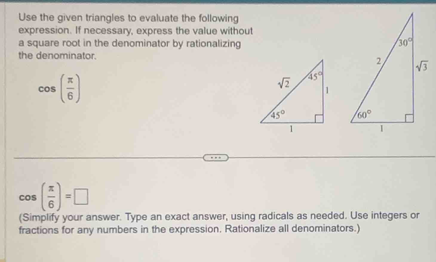 use the given triangles to evaluate the following expression. if necess…