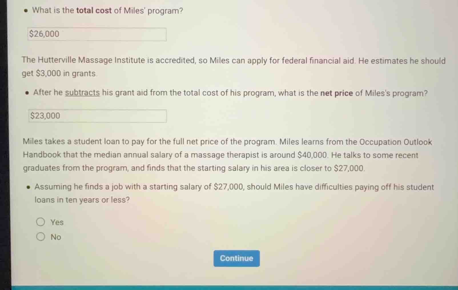 what is the total cost of miles’ program? $26,000 the hutterville massa…