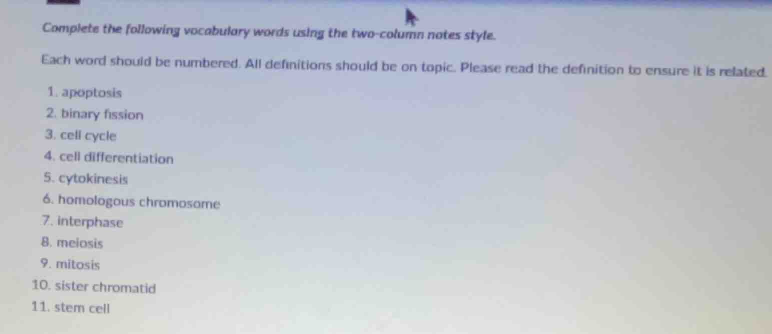 complete the following vocabulary words using the two - column notes st…