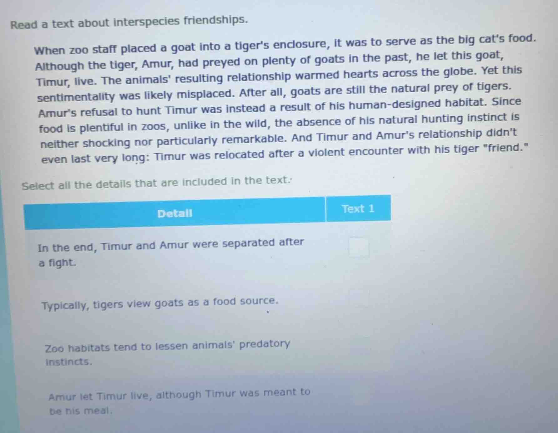 read a text about interspecies friendships. when zoo staff placed a goa…