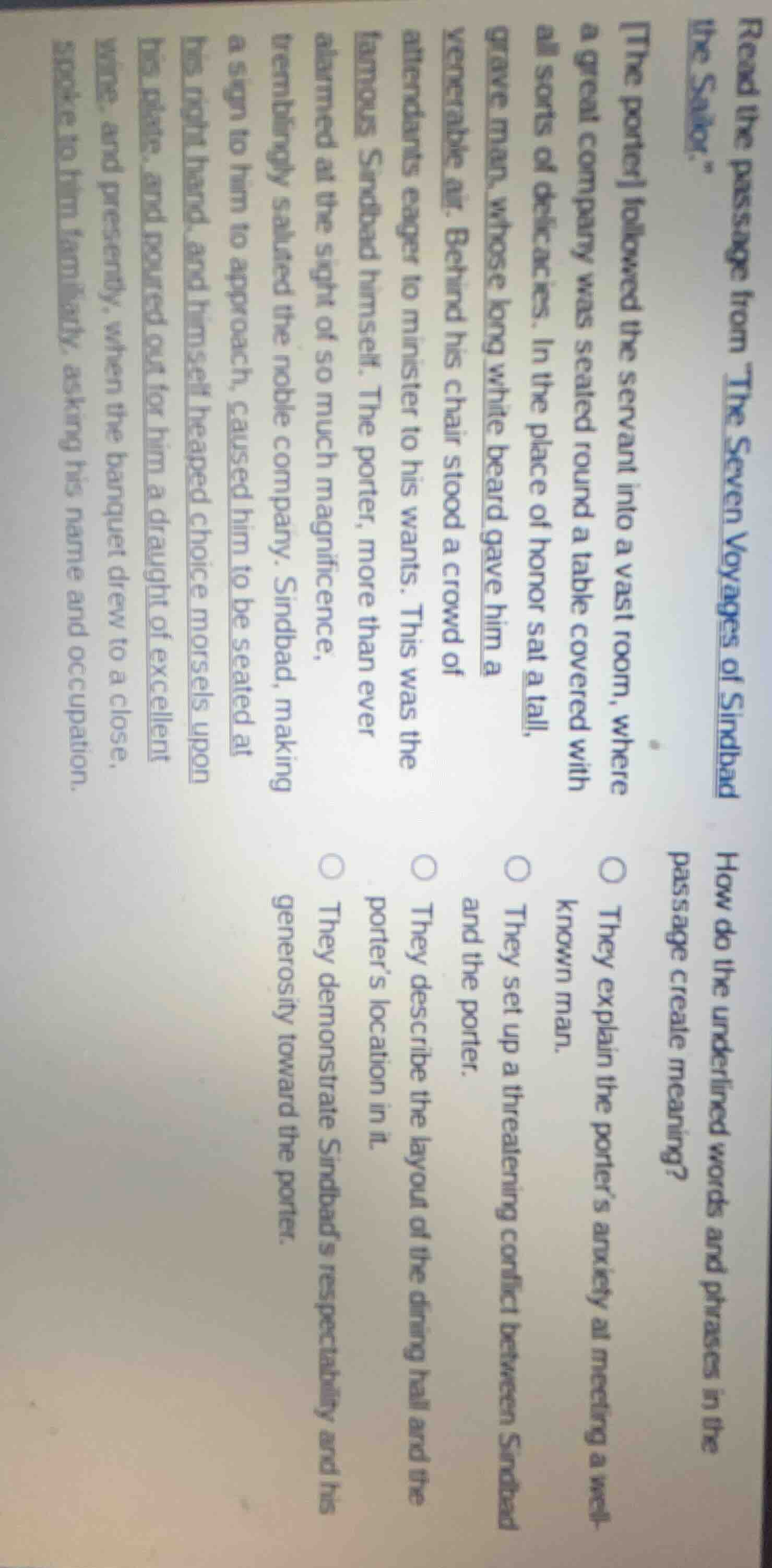 read the passage from the seven voyages of sindbad the sailor. the port…