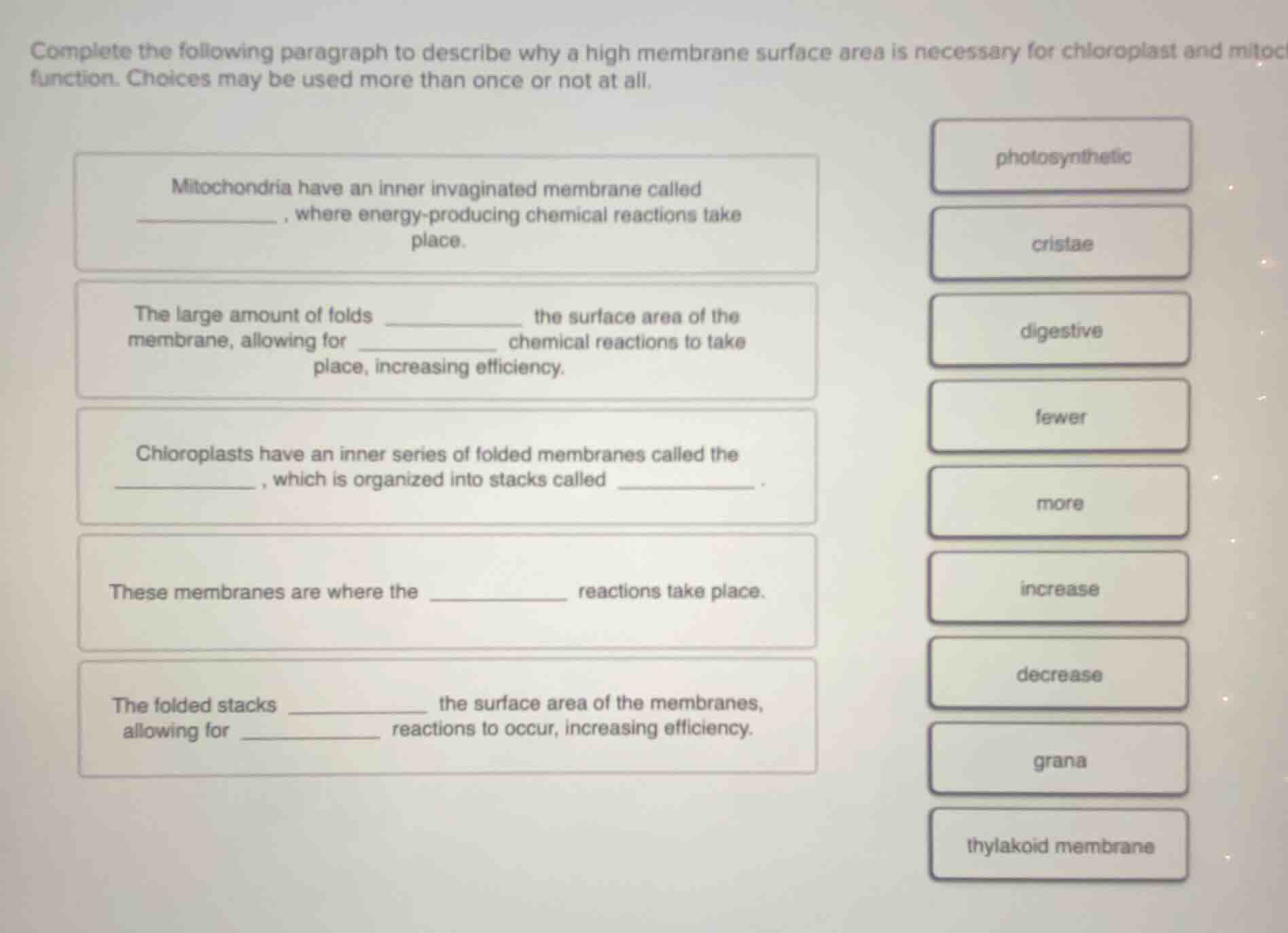 complete the following paragraph to describe why a high membrane surfac…