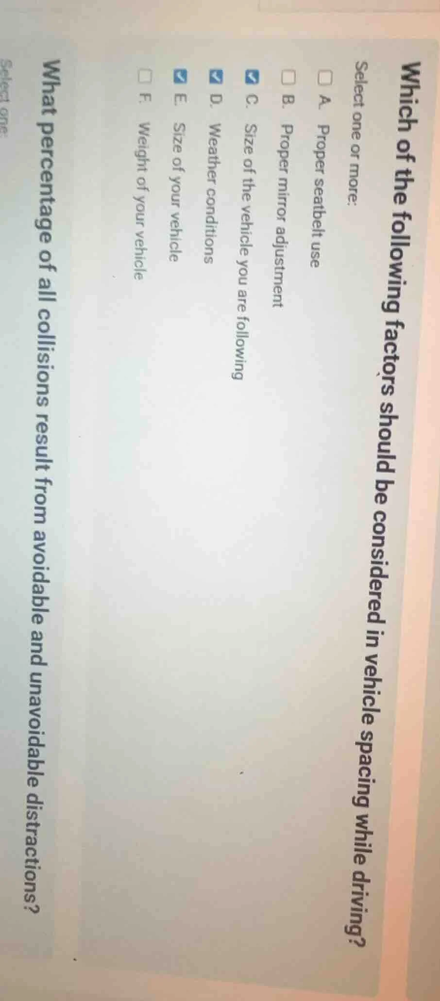 which of the following factors should be considered in vehicle spacing …