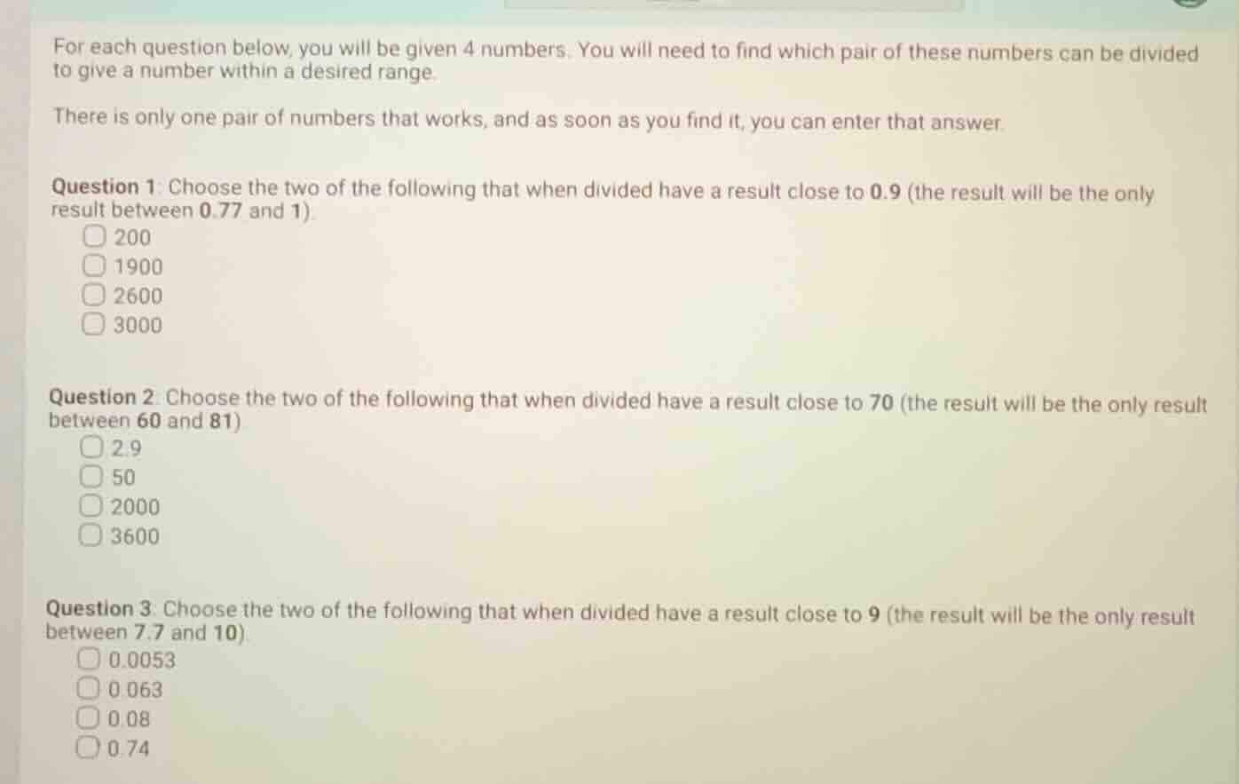 for each question below, you will be given 4 numbers. you will need to …