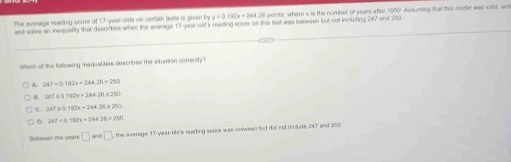 the average reading score of 17 - year - olds on certain tests is given…