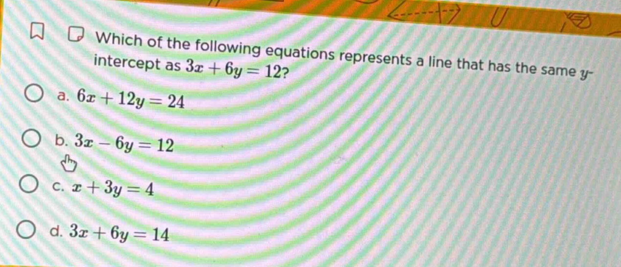 which of the following equations represents a line that has the same y-…