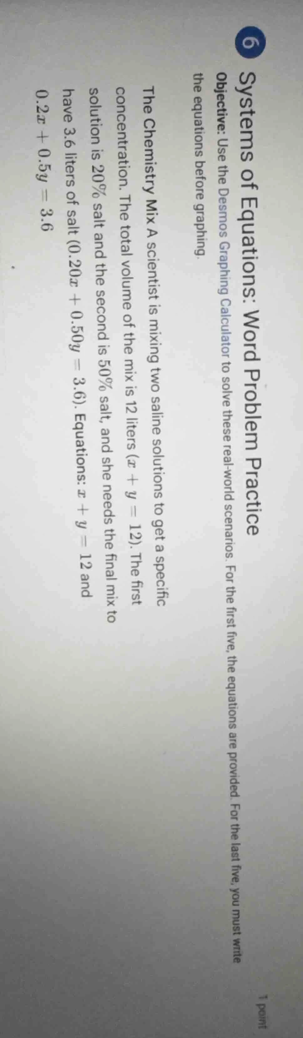 6 systems of equations: word problem practice objective: use the desmos…