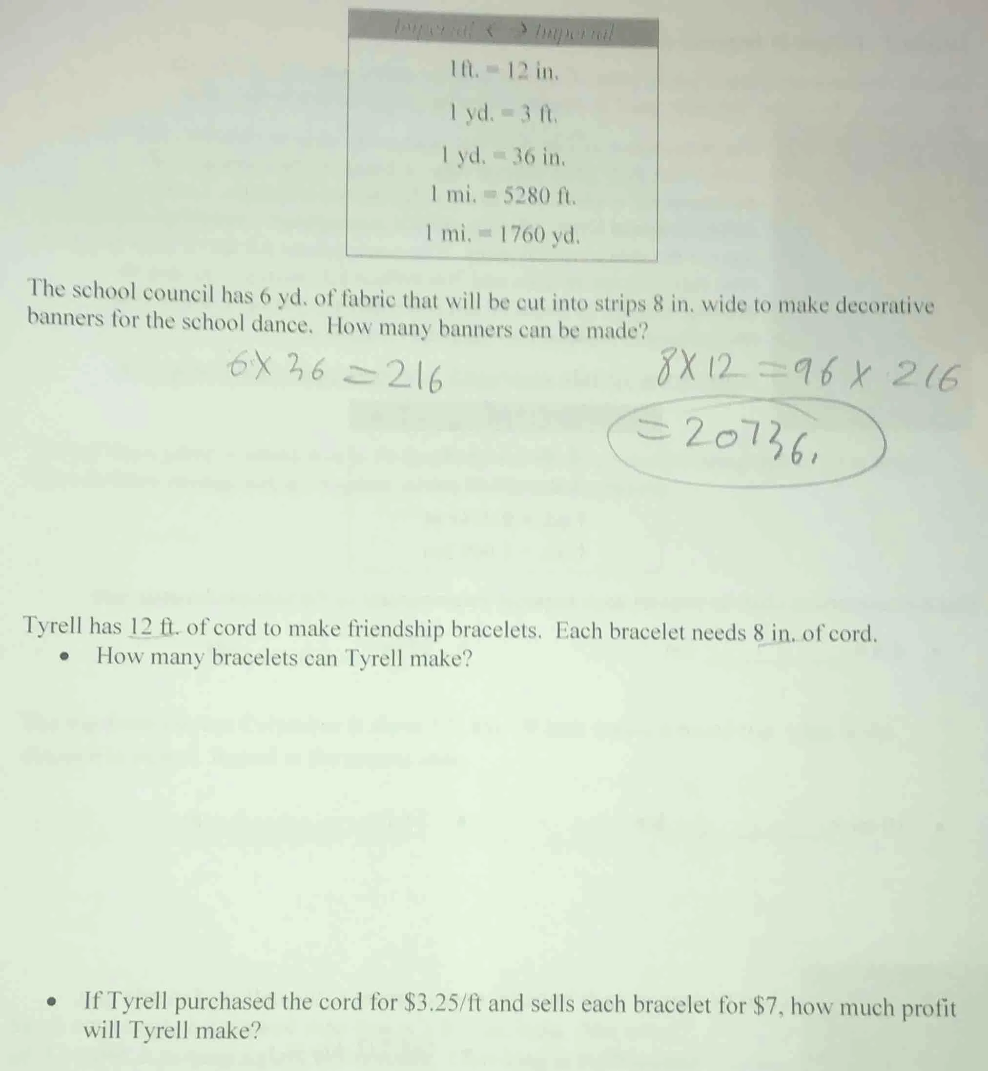 1ft. = 12 in. 1 yd. = 3 ft. 1 yd. = 36 in. 1 mi. = 5280 ft. 1 mi. = 176…