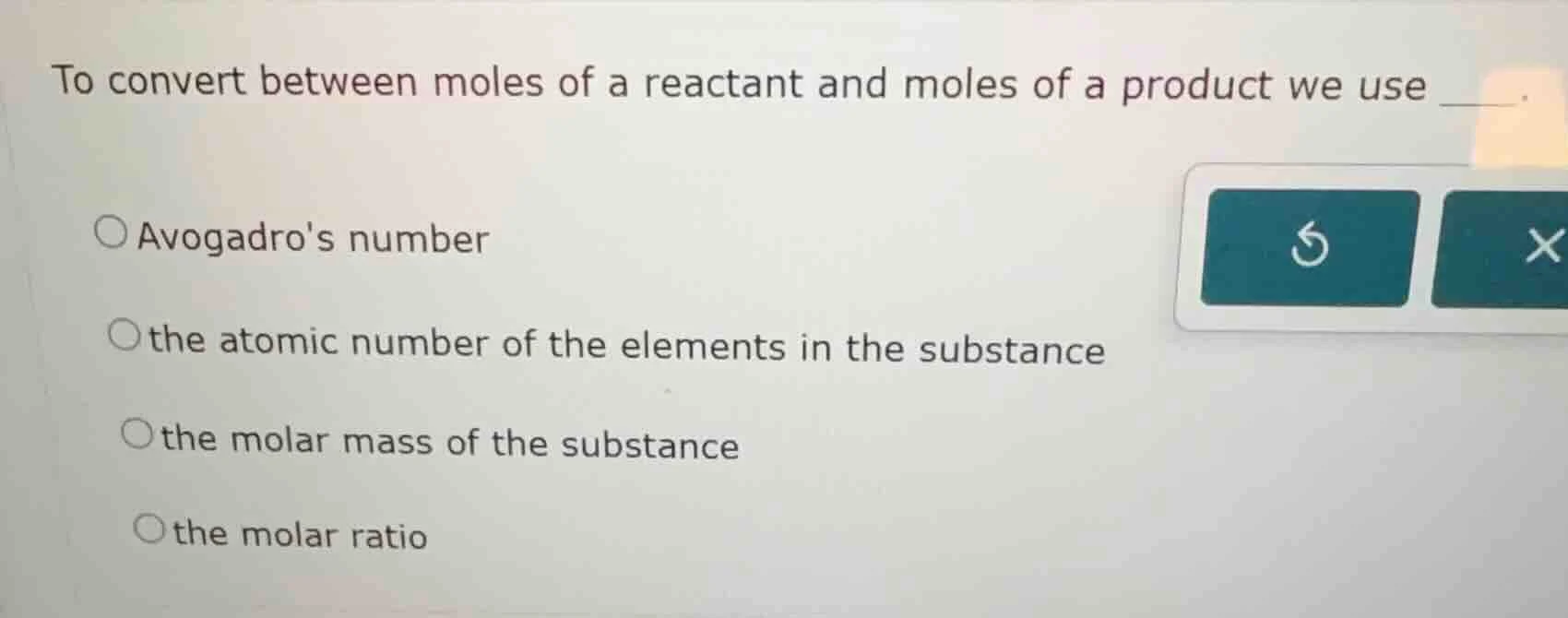 to convert between moles of a reactant and moles of a product we use __…