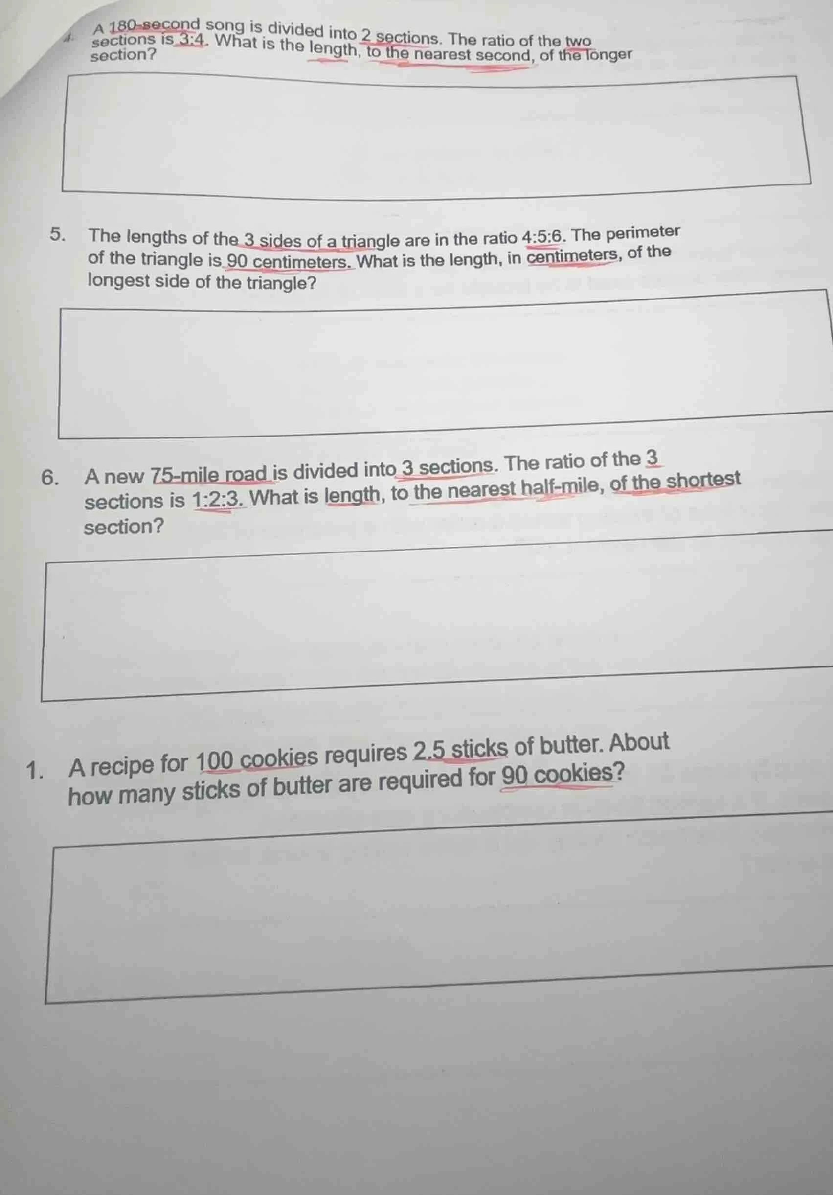 4. a 180 - second song is divided into 2 sections. the ratio of the two…