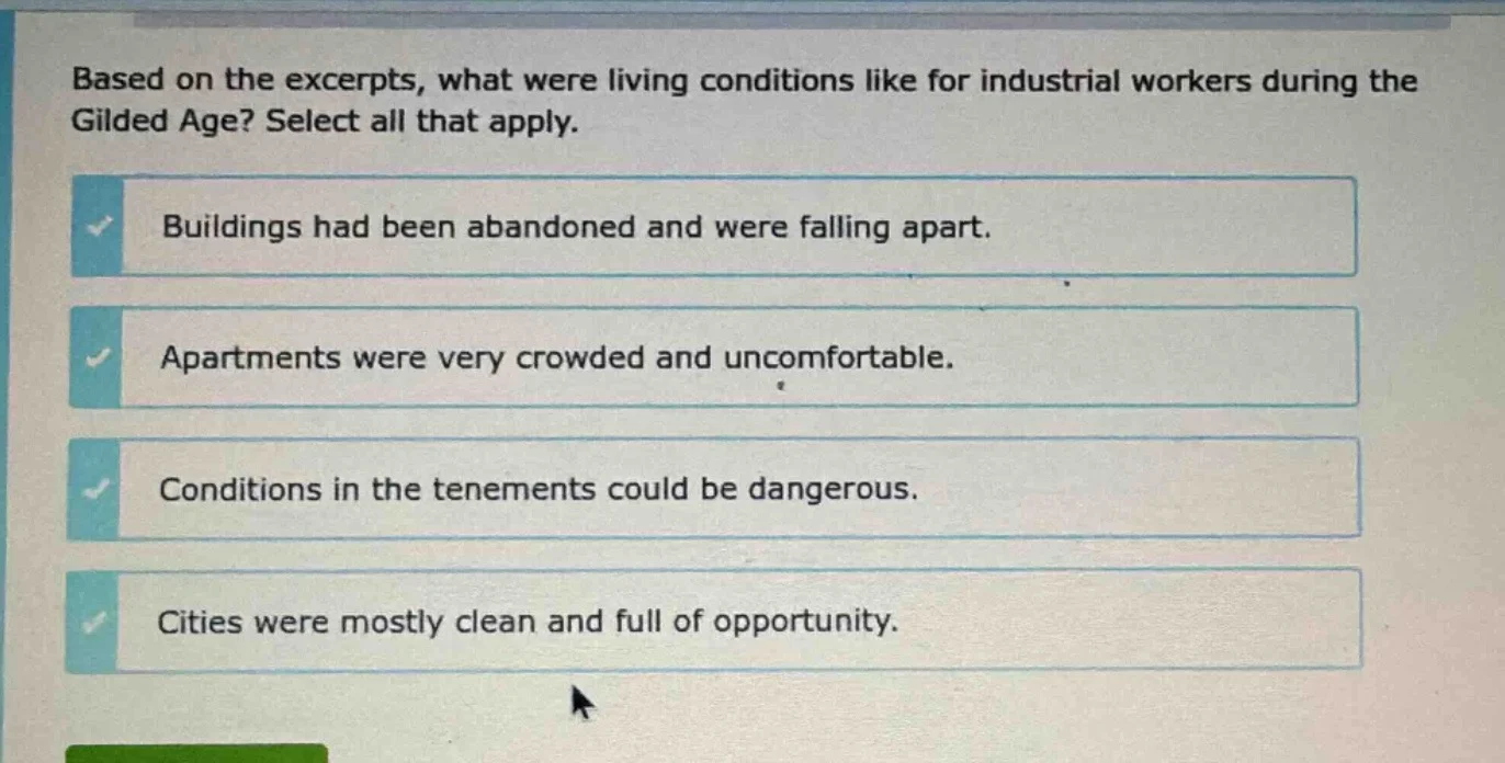 based on the excerpts, what were living conditions like for industrial …