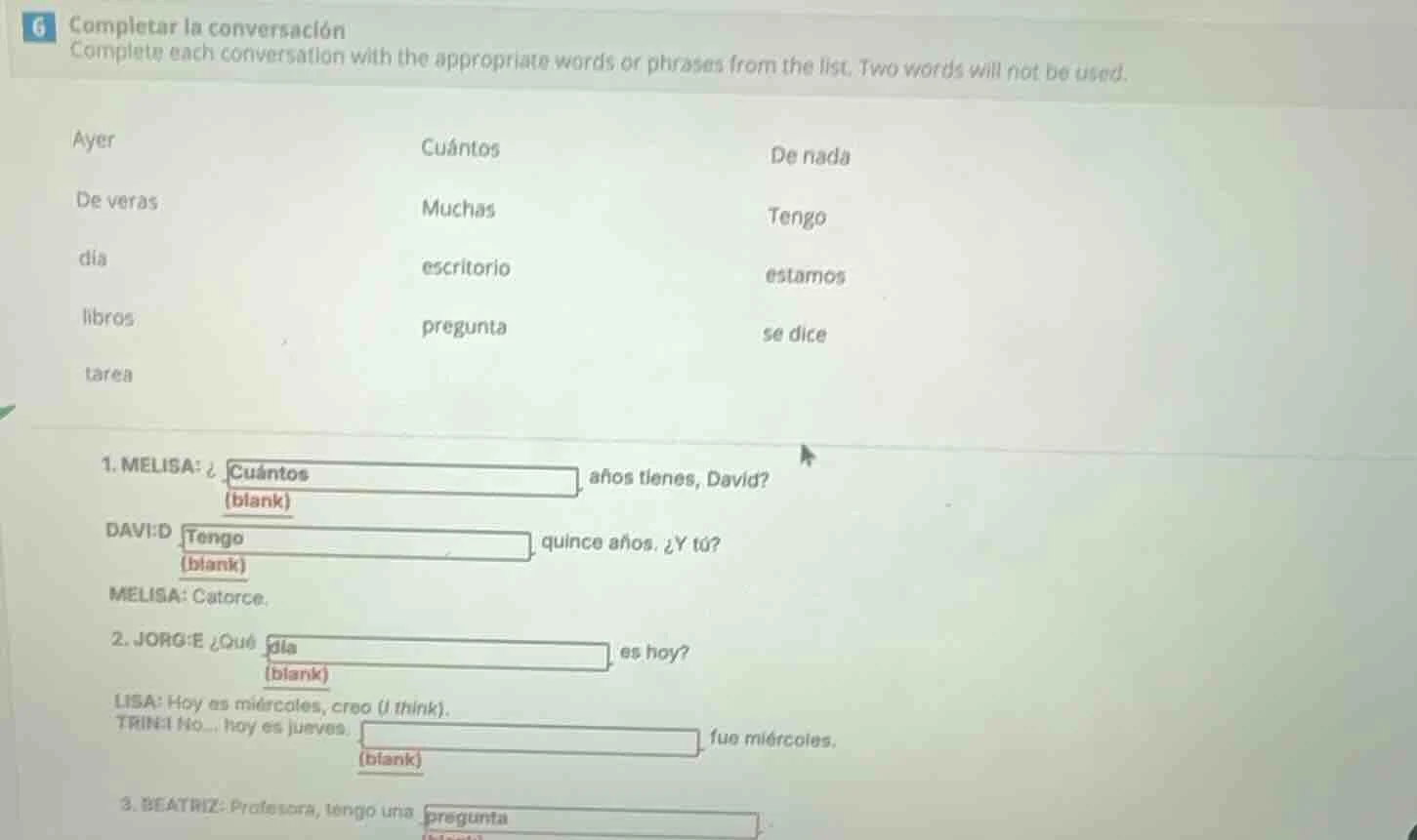 6 completar la conversación complete each conversation with the appropr…