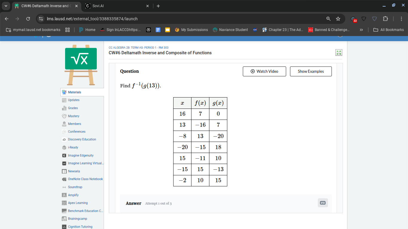 question find $f^{-1}(g(13))$. \\begin{tabular}{|c|c|c|} \\hline $x$ & …