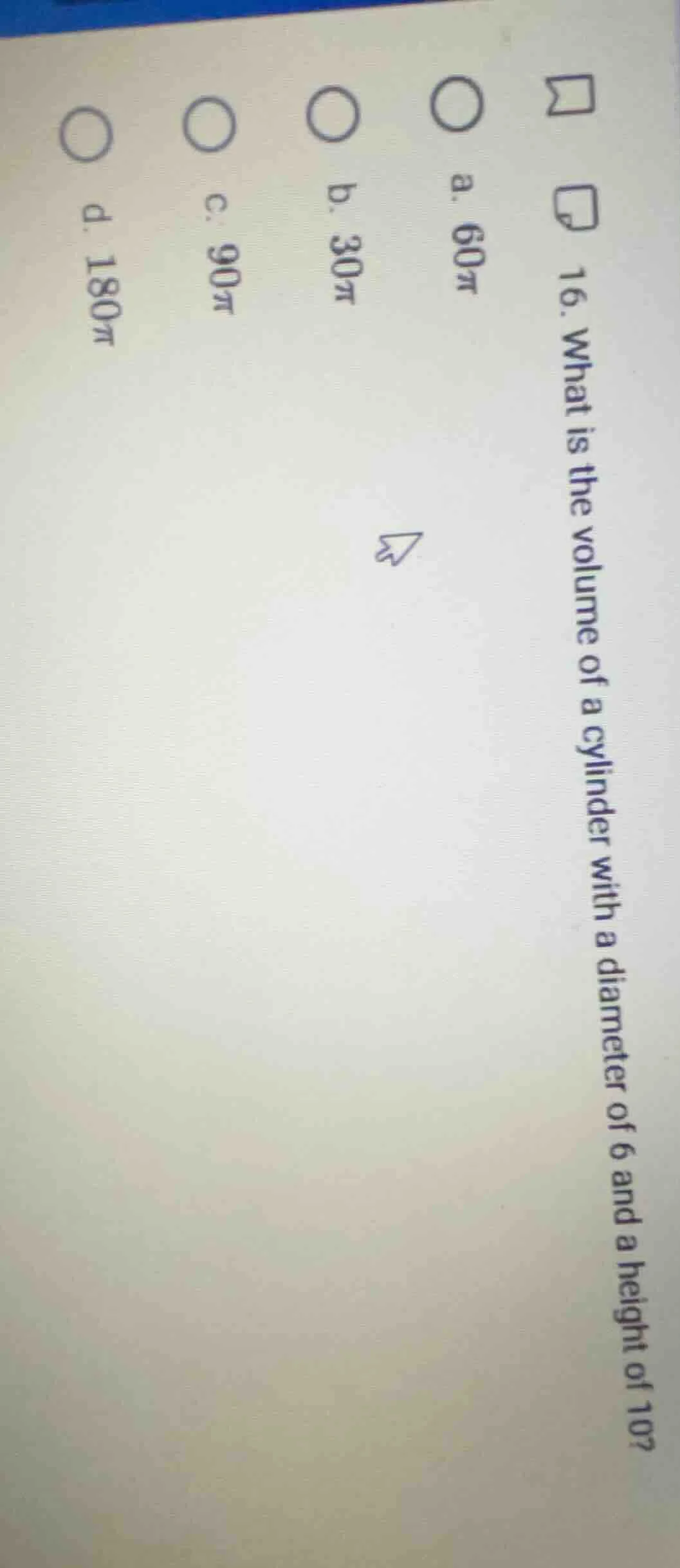 16. what is the volume of a cylinder with a diameter of 6 and a height …