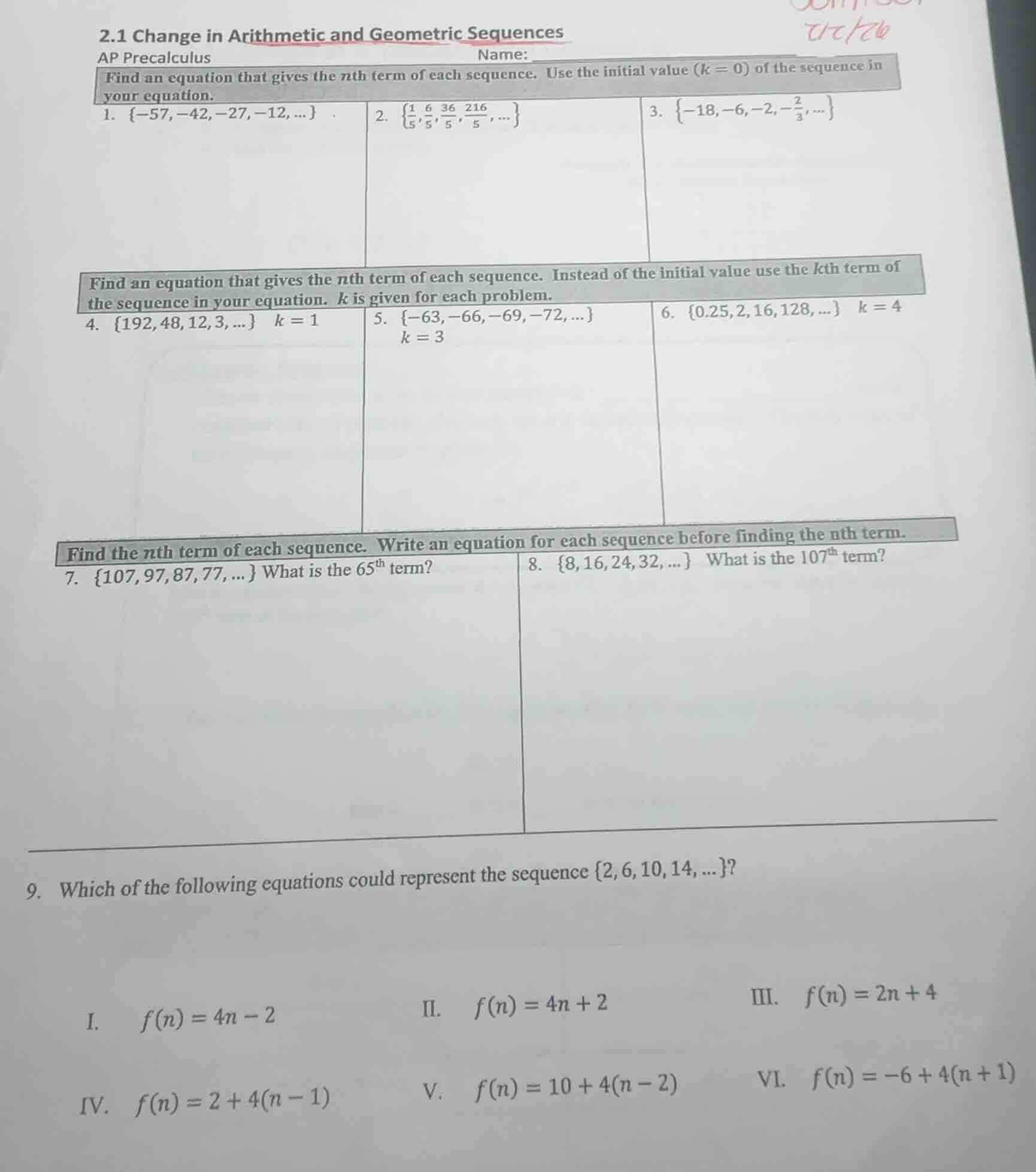 2.1 change in arithmetic and geometric sequences ap precalculus name: f…