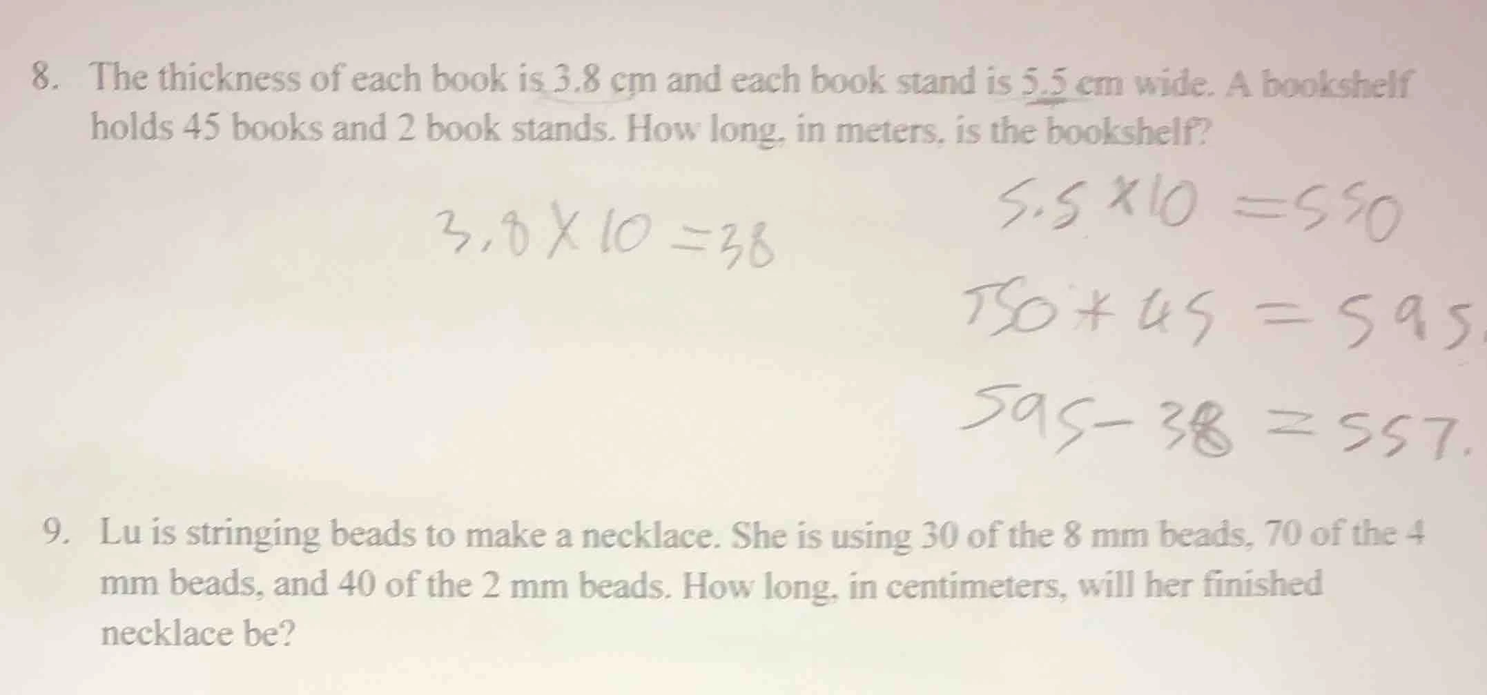 8. the thickness of each book is 3.8 cm and each book stand is 5.5 cm w…