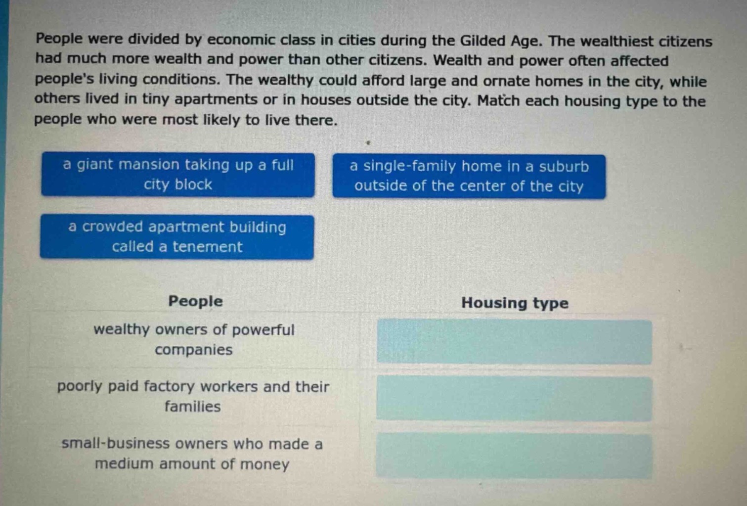 people were divided by economic class in cities during the gilded age. …