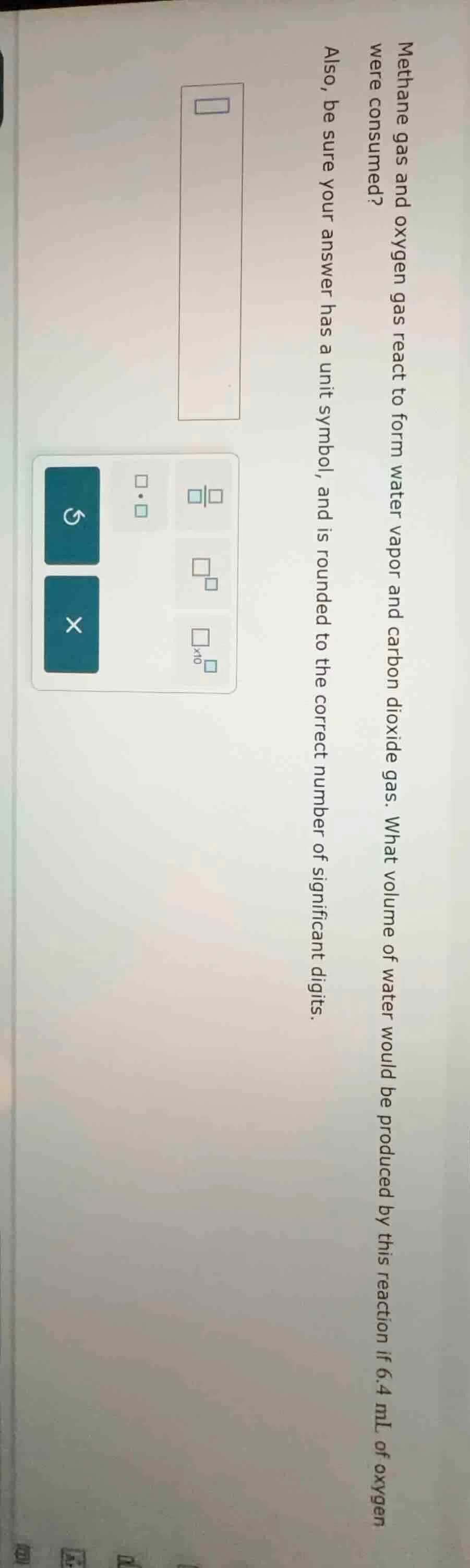 methane gas and oxygen gas react to form water vapor and carbon dioxide…