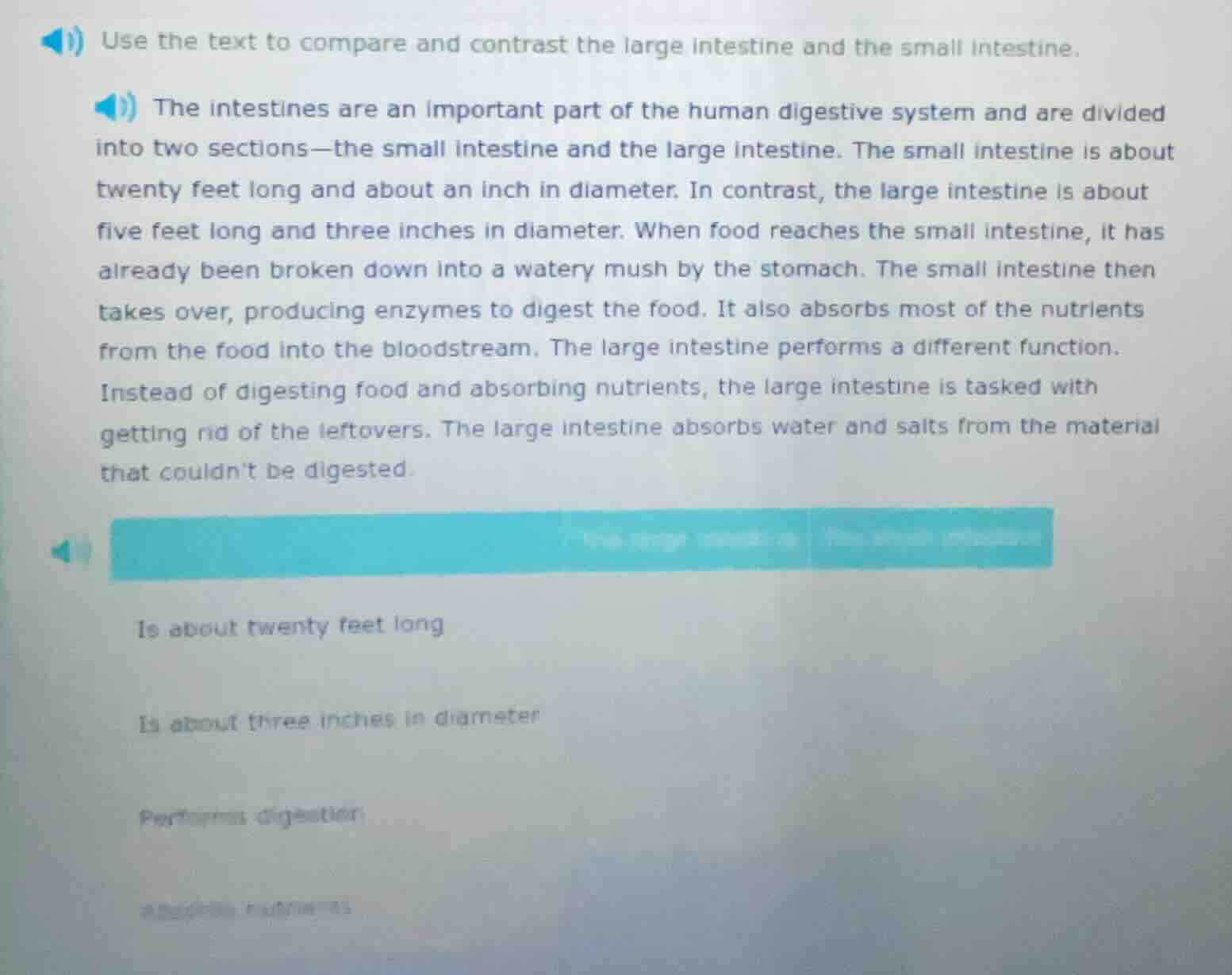 use the text to compare and contrast the large intestine and the small …