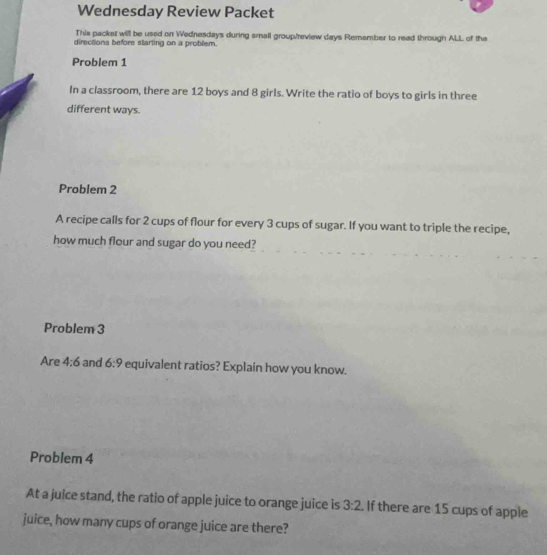 wednesday review packet this packet will be used on wednesdays during s…