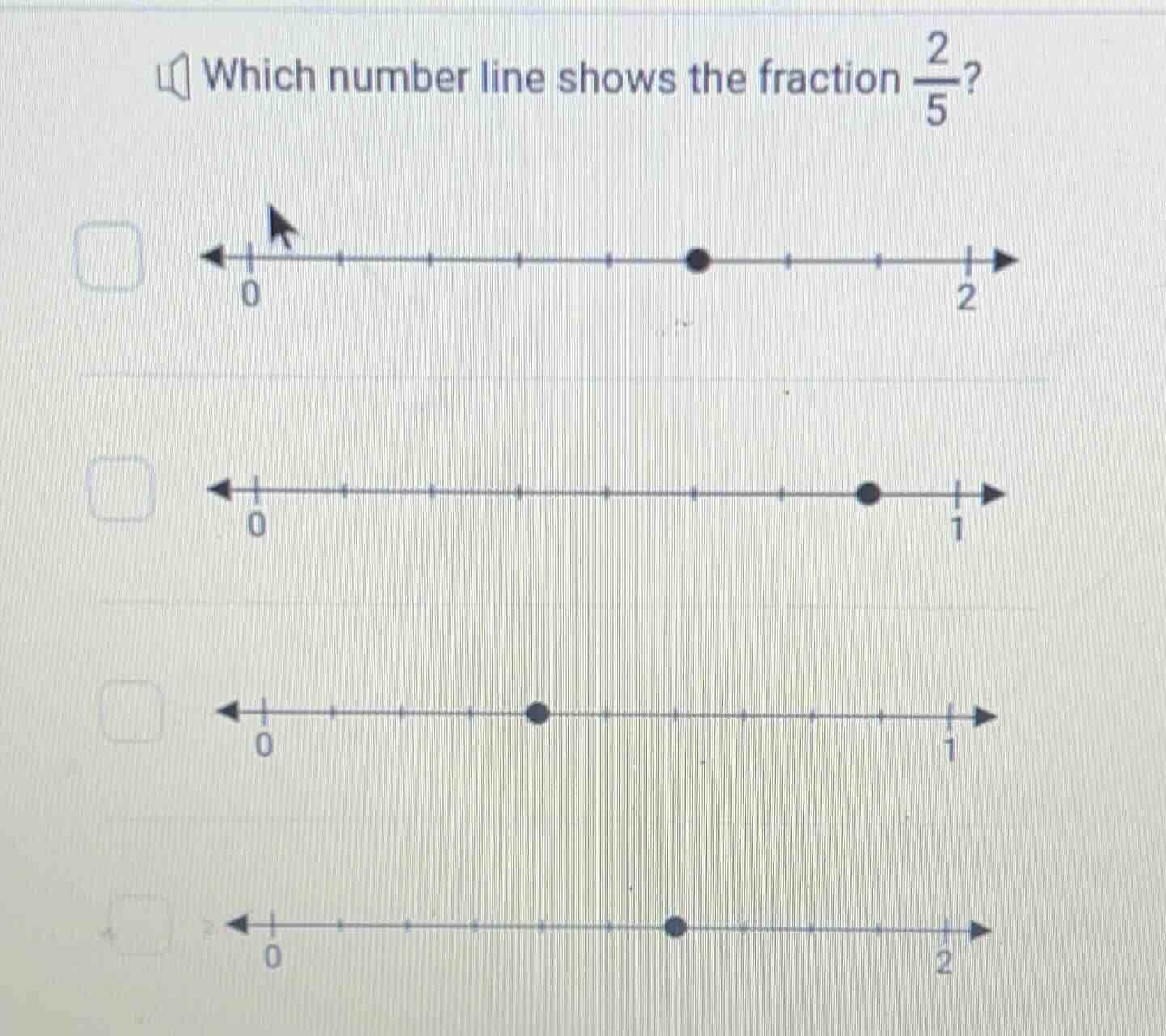 which number line shows the fraction \\(\\frac{2}{5}\\)?