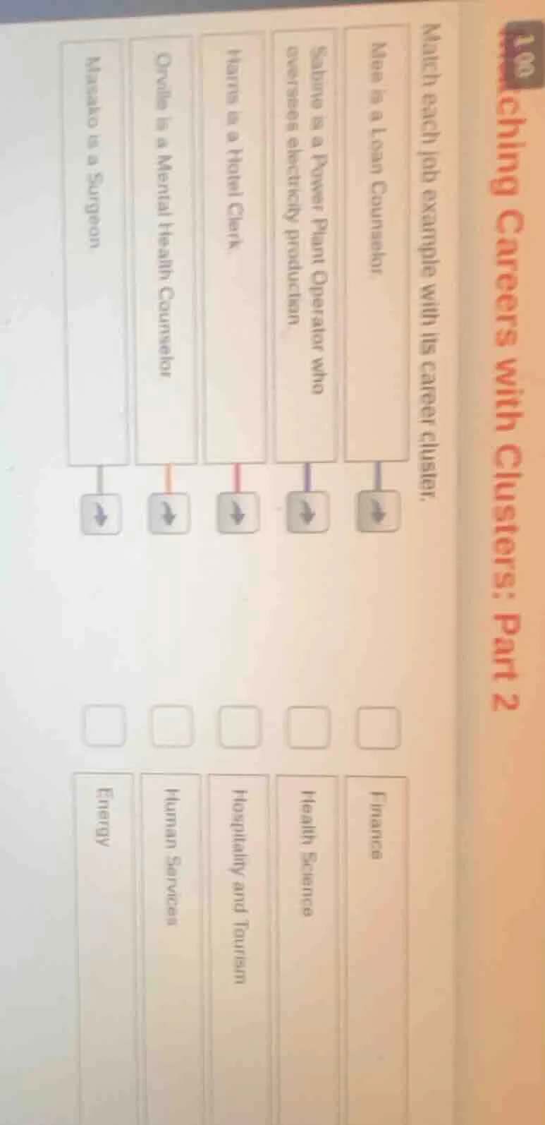 matching careers with clusters: part 2 match each job example with its …