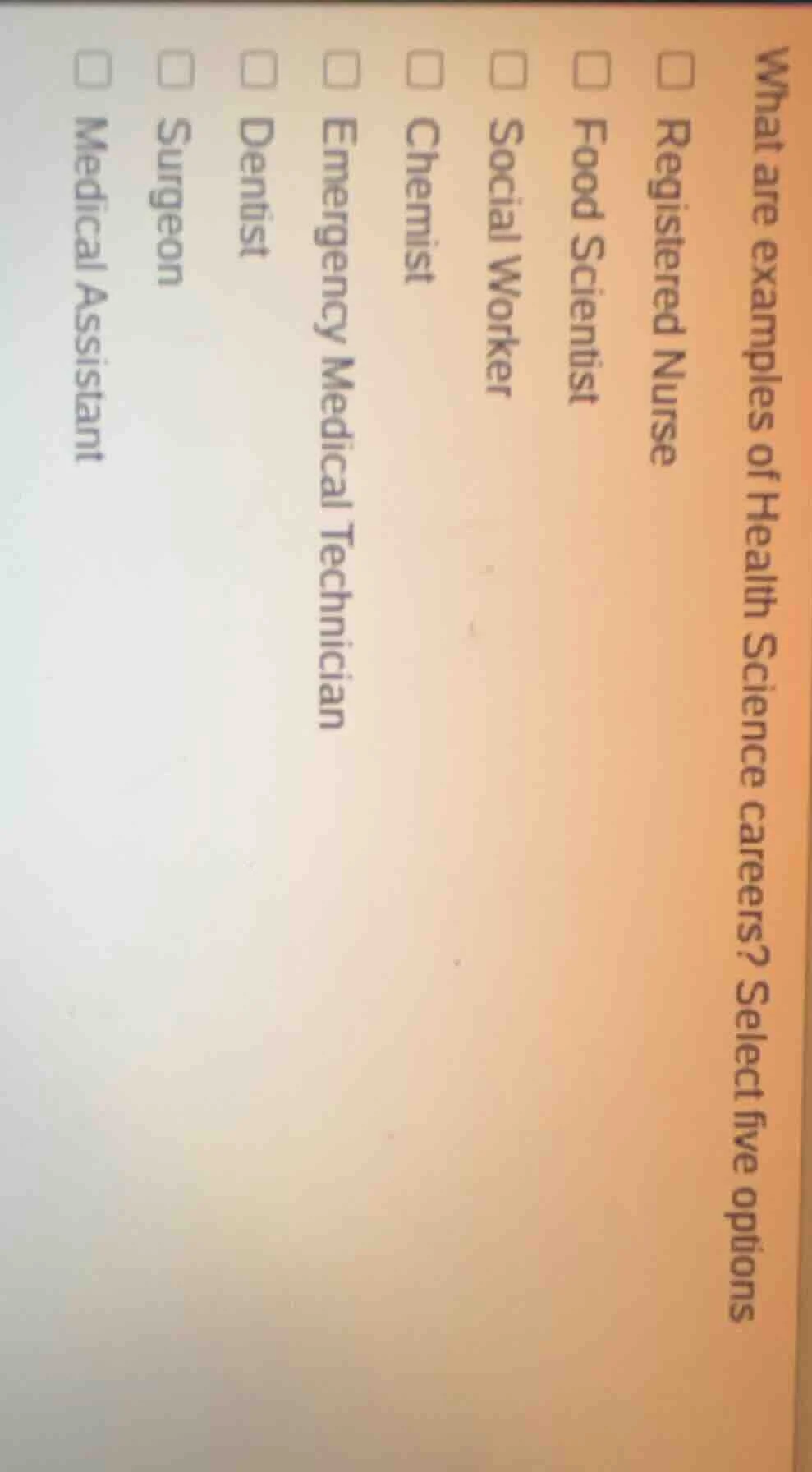 what are examples of health science careers? select five options regist…