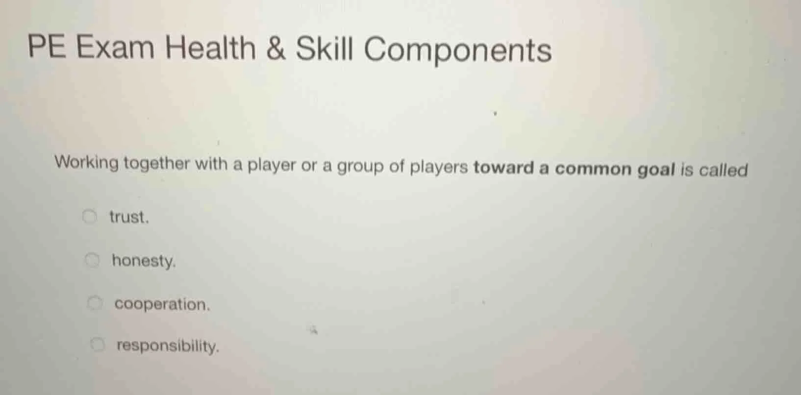 pe exam health & skill components working together with a player or a g…