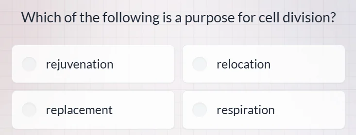 which of the following is a purpose for cell division? rejuvenation rel…