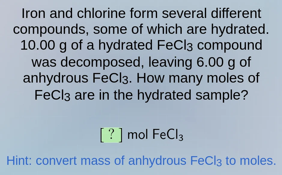 iron and chlorine form several different compounds, some of which are h…