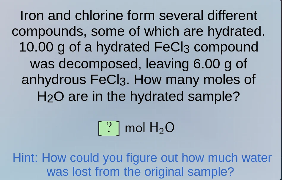 iron and chlorine form several different compounds, some of which are h…